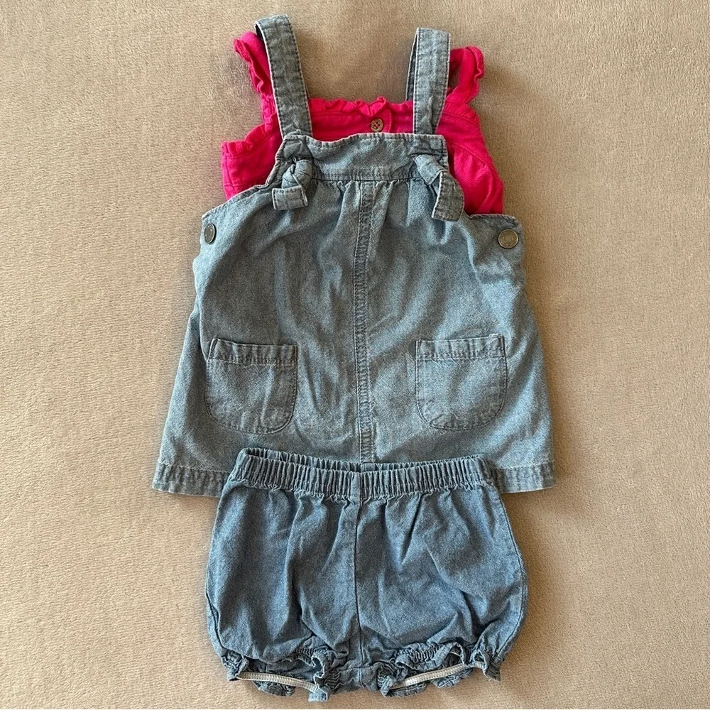 EUC Carter’s 3pc Baby Girl Outfit Set, Hot Pink & Denim, 6-9 Months